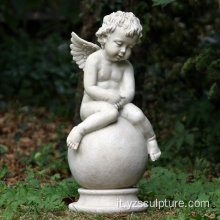 Incantevole giardino bianco statua di angelo di pietra di marmo bambini